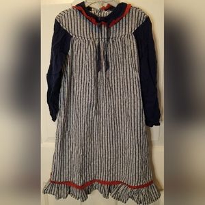 Vintage Blue Striped Floral Girls/Kids Dress. Handmade. One Of A Kind!